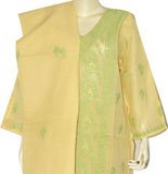 Salwar Kameez Chikan Embroidery Clothes from India Yellow Size 2X (slk280)