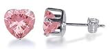 Sterling Silver Pink Cubic Zirconia 5 MM Heart Stud Earrings