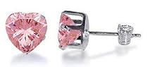 Sterling Silver Pink Cubic Zirconia 5 MM Heart Stud Earrings