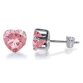 Sterling Silver Pink Cubic Zirconia 5 MM Heart Stud Earrings