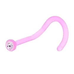 18 Gauge Pink Bioplast Gem Nose Ring