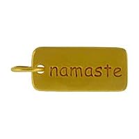 Rectangular NAMASTE Double Sided Engraved Word Charm or Pendant in Gold Vermeil, #8283