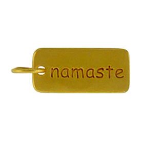 Rectangular NAMASTE Double Sided Engraved Word Charm or Pendant in Gold Vermeil, #8283