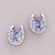 Rhinestone In Sterling Silver Horseshoe Earrings, Lavender