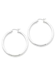 Sterling Silver 3.00mm Satin Diamond-cut Hoop Earrings QE3564"