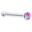 Solid 14KT White Gold 2mm Fuchsia Synthetic Opal Nose Bone - 18 Gauge
