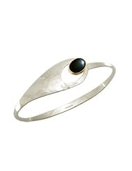 Ed Levin, Spoon Bracelet, Black Onyx, .925 Sterling Silver & 14K Gold, Sizes S - L, Expandable