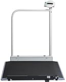 Electronic wheelchair scale with large platform, robust railing and transport castors