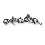 Sterling Silver Antiqued Flower and Butterfly Design Pin