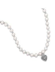 Childrens White Pearl Heart Pendant Necklace Sterling Silver - Made in the USA