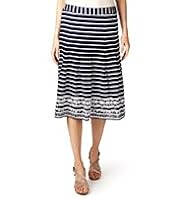 Per Una Pure Cotton Striped & Floral Embroidered Skirt