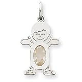14k White Gold Boy 7x5 Oval White Topaz April Pendant