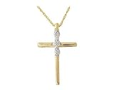 3 Stone Diamond Cross Pendant 10k Yellow Gold