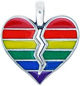Gay Rainbow Broken Heart Pewter Pendant Necklace