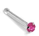 1.5mm Pink Tourmaline (October) - 950 Platinum Nose Ring Bone - 18 Gauge