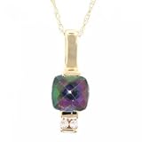 New Green Square Shape Mystic Topaz Diamond Yellow Gold 10K Pendant