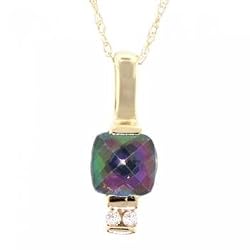 Mystic Fire Topaz & Diamond Pendant Set in Yellow Gold w/ Necklace