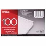 Index Cards, Ruled, 3x5, 100/PK, White, Sold as 1 pack