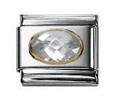 NOMINATION Italian Charm FACETED Cubic zirconia in stainless steel and 18k gold (White)