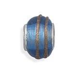 St. Silver 10mm Blue Glass Story Bead Charm Hand Painted Copper Gold Color Thin Line Around The Bead