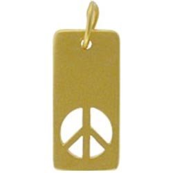 Small Rectangular Peace Sign Pendant or Charm in Gold Vermeil, #8341