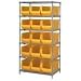 Quantum Storage Systems WR6-973BL 6-Tier Complete Wire Shelving System with 15 QUS973 Black Hulk Bins, Chrome Finish, 30" Width x 36" Length x 74" Height