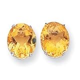 14k White Gold 12x10mm Oval Citrine earring