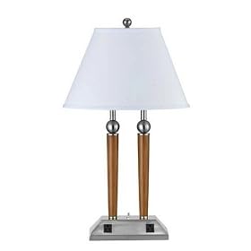Brushed Steel with Power Outlets Square Shade Desk Lamp