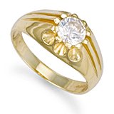 Image of Jewelco London 9ct Solid gold hand finished men's cubic zirconia set solitaire Ring