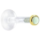 14 Gauge 3 8 Solid 14KT Yellow Gold 2mm Genuine Aventurine Quartz Bioplast Push in Labret