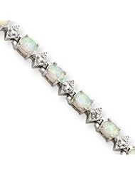 Sterling Silver Opal and Diamond Bracelet