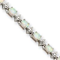 Sterling Silver Opal and Diamond Bracelet - 7 Inch by JewelryWeb