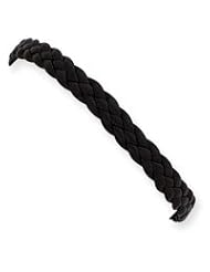 Sterling Silver Black Braided Leather Bracelet QG1848-7"