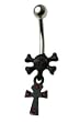 Stainless Steel Dangle Black Belly Ring with Red CZ - Skull with Cross - Sold Individually