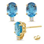 0.06 Ct Diamond & 7.94 Ct Swiss Blue Topaz Stud Earrings in 18K Yellow Gold