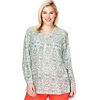 Plus Cotton Rich Wallpaper Paisley Print Blouse with Silk