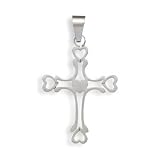 Cross Floral Crucifix Pendant with Hearts,Stainless Steel