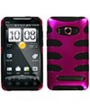 Fishbone Design Hybrid Hard/Gel Phone Cover Protector Case for HTC EVO 4G Sprint - Hot Pink/Black