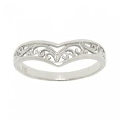 Ladies Filigree Scroll Design V Shaped Ring in Sterling Silver