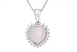 1 1/2 Carat Heart-Shaped Opal and Diamond 14K White Gold Pendant w/Chain