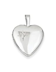 Genuine IceCarats Designer Jewelry Gift Sterling Silver & Diamond 16Mm Polished Heart Locket