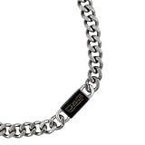 Stainless Steel and Black Acrylic Insert Rim Link Necklace