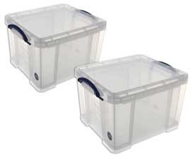 Really Useful 35 Litre Pack of 2 Clear Plastic Storage Boxes - Color: Clear