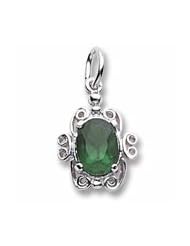 Rembrandt Charms, May Birthstone Charm, Synthetic Emerald in Solid Sterling Silver or Gold