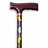 Folding Cane - Butterfly. This Walking Cane has push button height adjustment and a weight capacity of 250 lbs. Comfortable Fritz Handle for arthritis sufferers.