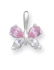 Sterling Silver Pink and Clear CZ Butterfly Pendant QC4991"
