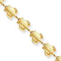 14k Sea Turtle Link Bracelet - 7 Inch - Lobster Claw - JewelryWeb