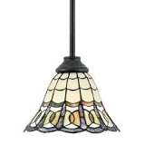 Quoizel Bethany 7-Inch Rod Hung Piccolo Pendant with 144 Pieces of Tiffany Glass, Vintage Bronze Finish #TFBE1509VB
