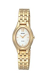 Seiko Women's SUP008 Gold Plated Solar Silver Oval Dial Watch