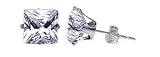 4 MM Princess Cut Clear Cubic Zirconia .925 Sterling Silver Post Stud Earrings